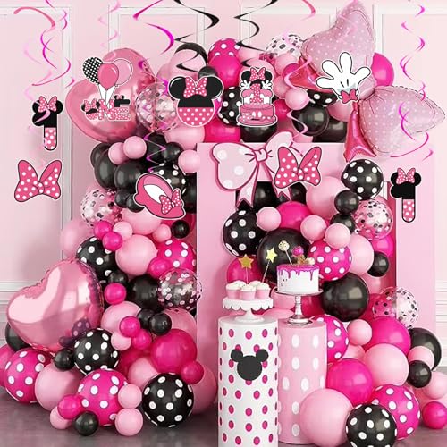 Image of Pink 1st Birthday Hanging Swirl Decorations,Mouse Birthday Party Ceiling Streamers,Pink Mouse Theme Party Supplies,Party Favors for Girls Kids(38 Pcs)