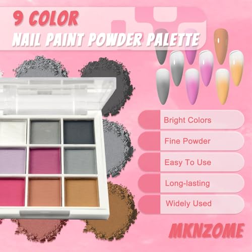 Image of 9 Colors Pigment Powder for Nails, Ombre Aura Nail Pigment Powder Palette Set and Nail Art Sponges with Grabbing Pen, Pigmentos para Unas, A