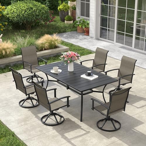 Image of VICLLAX Metal Patio Table for 6, Outdoor Dining Table with Umbrella Hole for Garden Lawn Deck Backyard, Black