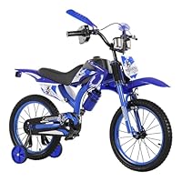 Touch of Venetian 12\" 16\" 20\" Boys Motorcross Bike with Stabilisers Black Red Green Blue Pink Moto Wheels Kids Bicycle for Ages 2-9 Years Old Motorcycle Sound Motorcross (Blue, 16 Inch)