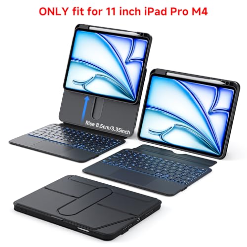 Image of for iPad Pro 11-inch (M4, 2024) Keyboard Case with Multi-Touch Trackpad, 360 Rotating Magnetic Stand, Detachable Protective Cover, Portrait & Raised Modes, 7-Color Backlight - Black