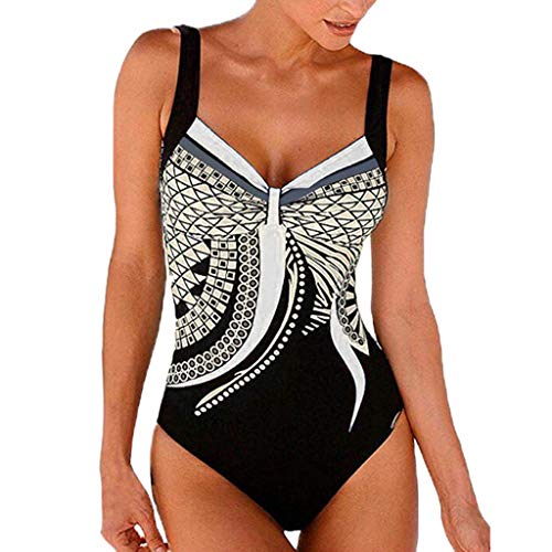 riou 2024 Bañadores Mujer Reductores Natacion Sexy Push Up Monokini Halter Cuello Volante Estampado Floral Cintura Alta Verano Bañadores Ropa de Playa Deportivo Swimsuit Beachwear