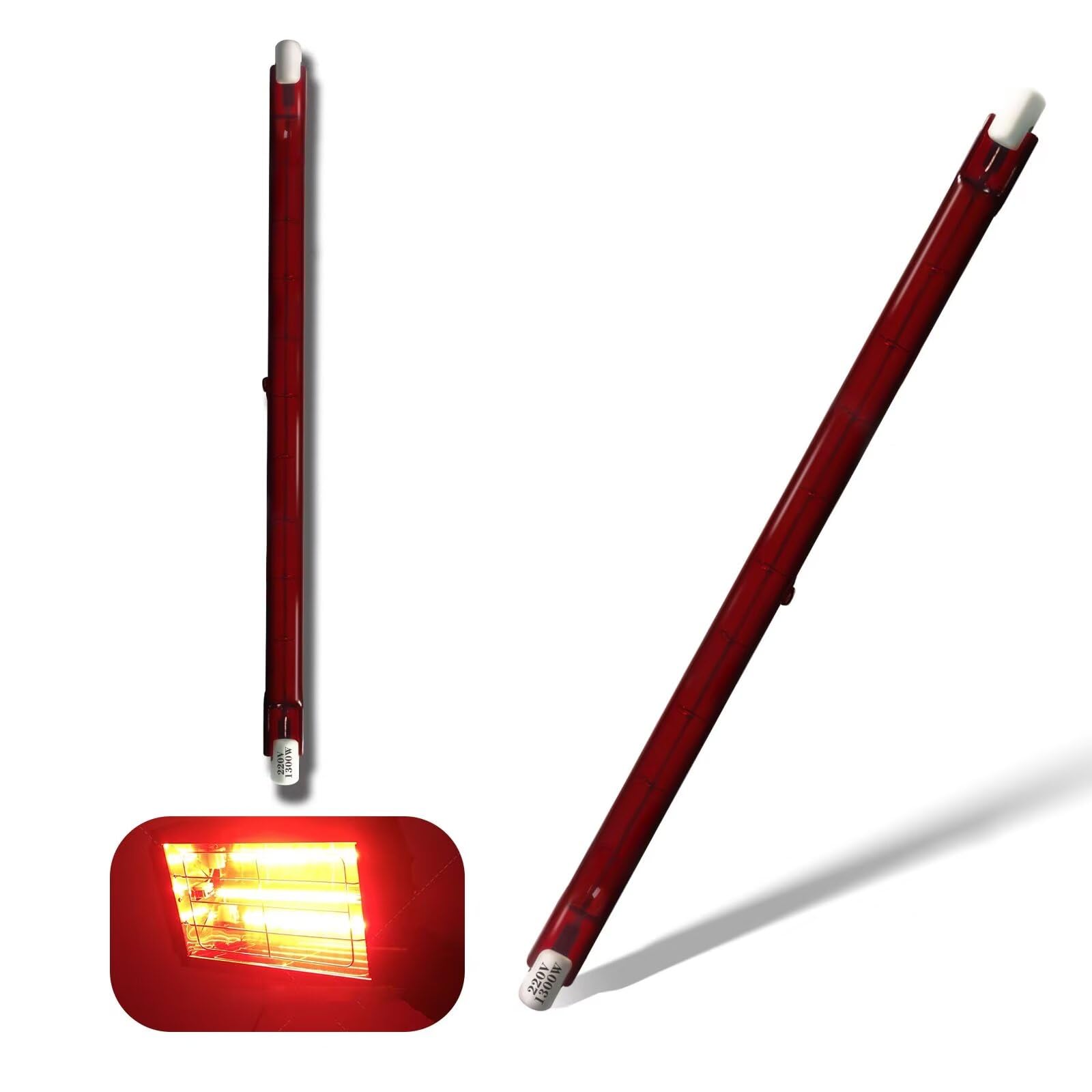 Halogen Bulb R7S 254m Dimmable, 1300W R7S Halogen Tube 1300lm, 220V Red Quartz Heat Lamp, J-Type Linear Double-Ended Push Fit Infrared Light Bulbs, 360° Beam Angle Floodlight for U3 Heater, 2 Packs