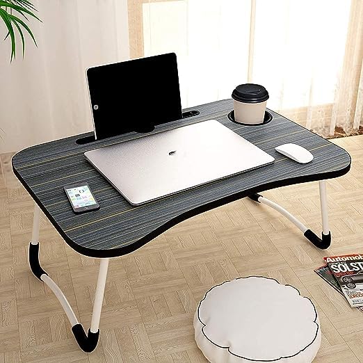 JB Online Hub Multi-Purpose Laptop Table | Study Table | Bed Table | Foldable and Portable Wooden | Writing Desk (Black) (Black)