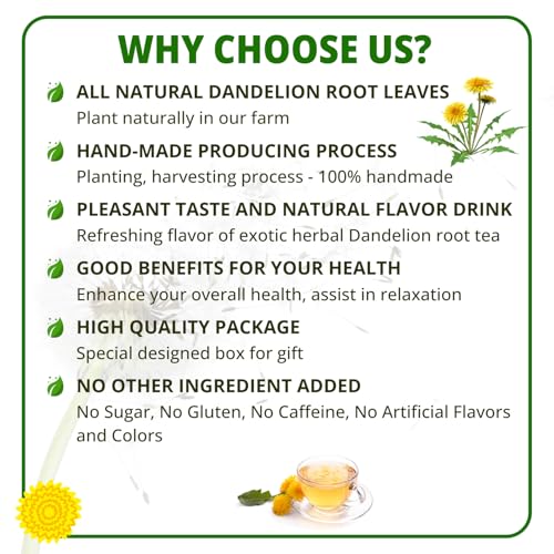 Image of VIDA FARM 125 Dandelion Tea Bags - 100% Natural Dandelion Leaf & Root, Sugar Free, Caffeine Free, Non-GMO - Premium Dandelion Root Herbal Tea, Smooth Taste | 100% Natural Dandelion Leaf & Root, Sugar Free, Caffeine Free, Non-GMO - Premium Dandelion Root Herbal Tea, Smooth Taste