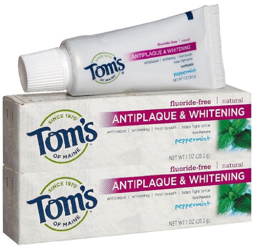 Toms of Maine Antiplaque Tartar Control plus Whitening Toothpaste Trial Size Peppermint - 1 oz - 2 pk