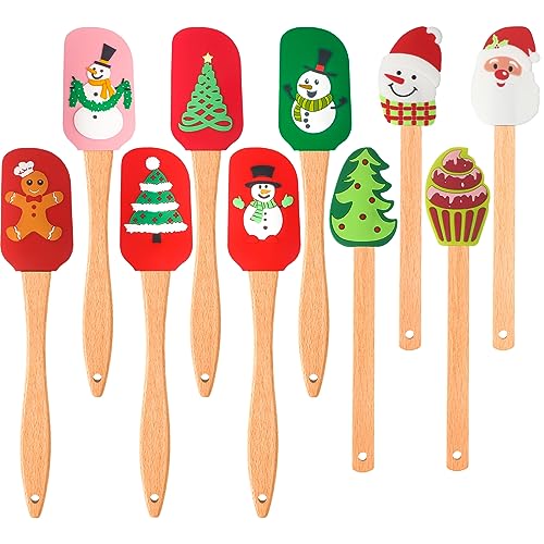 Christmas Silicone Xmas Cake Spatula with Wooden Handle Snowmen Pancake Spatula Cute Pan Scraper Xmas Dish Scraper Cooking Spatulas for Kitchen Mixing Cooking Baking (Novel Style)
