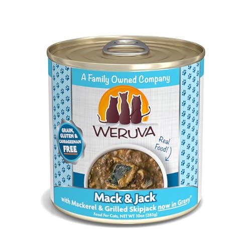 Weruva Classic Cat Food, Mack & Jack with Mackerel & Grilled Skipjack in Gravy, 10oz Can (Pack of 12)