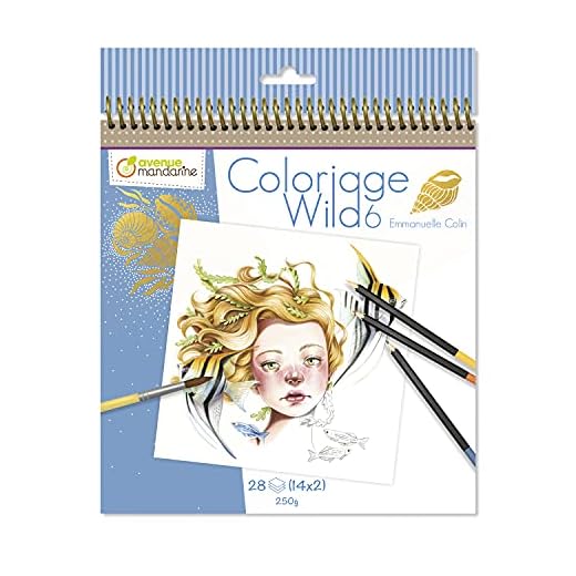 Avenue Mandarine GY124C - Libro de colorear Wild 6ª edición, de papel de dibujo de 250 g, con hojas microperforadas, 28 hojas (14 dibujos x 29, para niños a partir de 5 años, 1 unidad