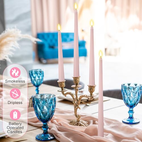 Image of Rossesay 24 Pcs Flameless LED Taper Candles Battery Operated Candle 8.5 inch, 9.65 inch, 10.8 inch, 12.8 inch Flameless Candlesticks Flickering for Christmas Church Wedding Indoor Decoration(Classic, Dusty Pink)