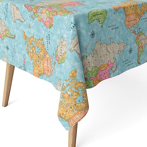 Martina Home Tovaglia resinata Mapamundi, 200 x 140 cm, colore: blu
