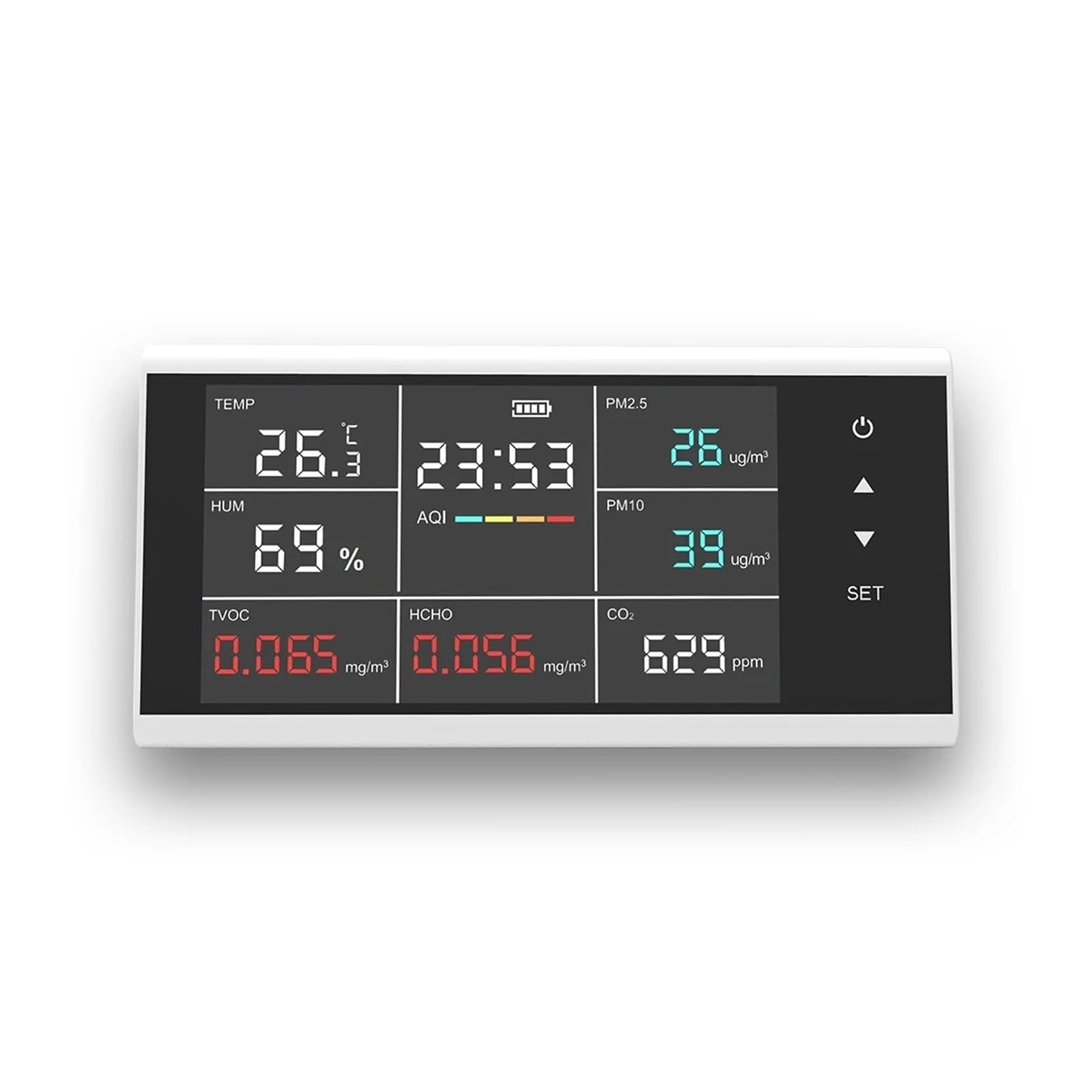 DM155C 9 in 1 Rilevatore di qualità dell'aria CO2/PM2.5/HCHO Monitor multigas da tavolo con display touch for la casa Interno/esterno
