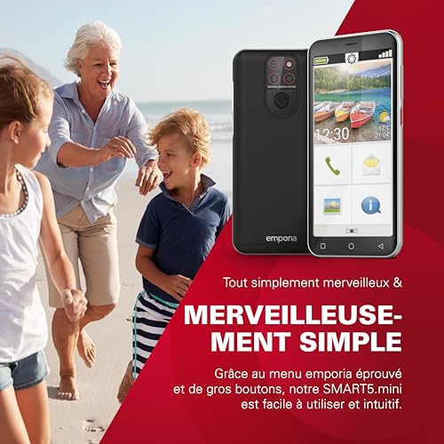 emporiaSMART.5 Mini – 4G-seniorphone med nödsamtalsknapp, svart