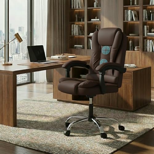 Image of Casa Copenhagen Italia Premium Leatherette Office Chair for Work | Boss Chair, Ergonomic Executive, Luxurious Cushioned Arms & Seat, 2 Point Back Massager, Heavy Duty Metal Base (Brown)
