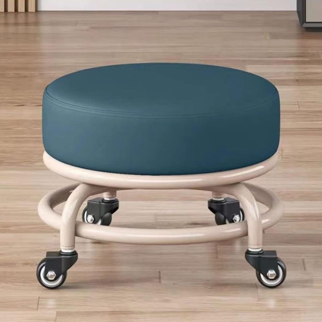Rotating Low Stool Rolling Stools with Wheels, Low Garage/Shop Roller Seat, with 360°Swivel Caster, Pu Leather Rolling Stool, Movable Mini Stool for Home Office Garage Shop