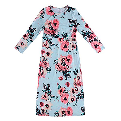 Girls Floral Maxi Dress, Flower Printed Short Sleeves Dress with Pockets Summer Long Holiday Dress2