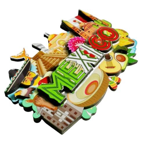 Imán decorativo de madera 3D estilo México para refrigerador miniatura 3