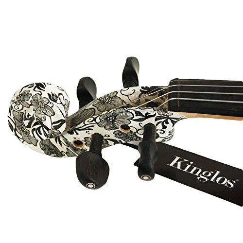 Image of Kinglos. Visual-Art Advanced Electric Violin 4 /4 Full Size Ebony Fittings | Incl. Case Bow Shoulder Rest Aux Cable Spare Bridge Strings - Solid Wood Orange Colored Silent Fiddle Kit for Adults Beginner
