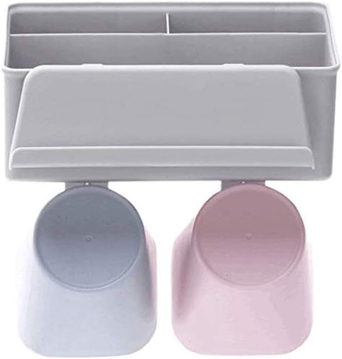 Creative Suction Wall Mounted Toothbrush Cup Holder, Punch Free Wash Storage Toothbrush Holder Set Mouthwash Brush Cup(17.6 * 12.5 * 6.5cm)