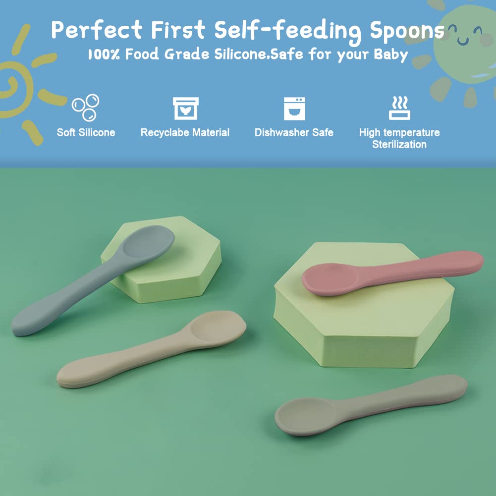 Mushie Cucchiai da Alimentazione per Bambini | Set di 2 Cucchiai in Silicone Senza BPA | Lavabile in Lavastoviglie | Cambridge Blue