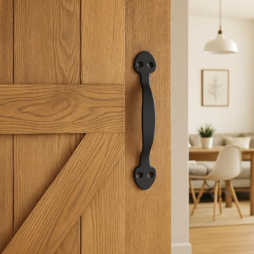 Image of 9 Inch Oval Tapered Barn Door Handle - Black Cast Iron Pull for Sliding Doors, Gates, Sheds, Fences, Closets - Indoor Outdoor Farmhouse Hardware
