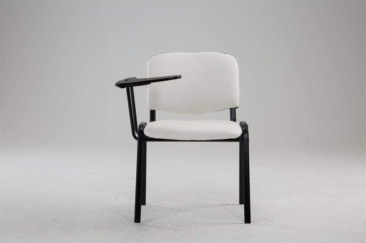 CLP Chaise Visiteur Ken Similicuir et Tablette Rabattable I Chaise Salle de Conférence Stable Confortable Dossier et Assise Rembourrés I Couleur, Couleur:Blanc