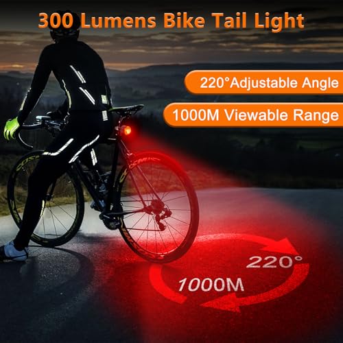 Image of NineLeaf Smart Brake Sensing Rear Bike Lights, Bicycle Tail Light, Bike Lights for Night Riding, Auto On /Off, 300 Lumen 220Adjustable Angle 1000M Viewable Range IP65 Waterproof USB-C Rechargeable