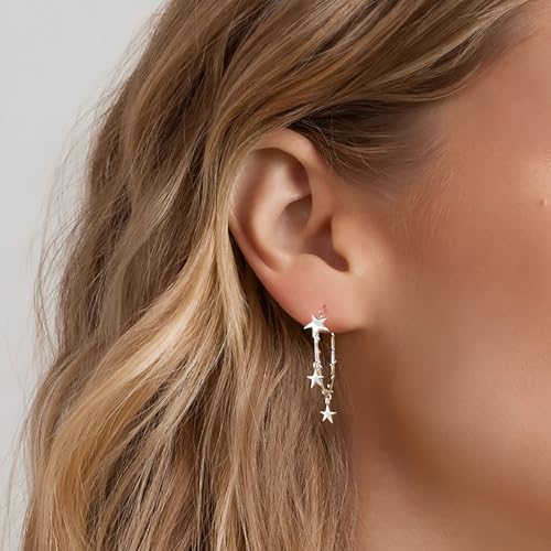 Small Star Hoop Earrings for Women 925 Sterling Silver Post 14K Gold Plated Lightweight Mini Spike Thin Hoop Earrings2