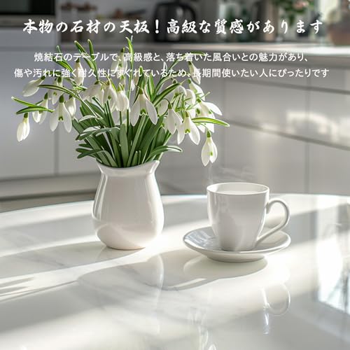 UNHO ダイニングテーブル 丸 大理石 カフェテーブル 一人暮らし 食卓 2人用 セラミック ラウンドテーブル 円形 白 円卓 おしゃれ 一本足 ゴールド ホワイト キッチンテーブル ストーン チューリップテーブル [4]