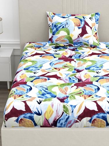 Image of 300 TC Abstract Pattern Cotton Blend Single Bed Bedsheet with 1 Pillow Cover | Wrinkle Free Soft Hypoallergenic | Lightweight Breathable - 60x90 inch