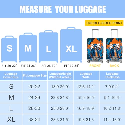 Image of Graffiti Skull Luggage Cover - Trendy Street Style Suitcase Protector with Blue and Orange Hoodie Design - Fits 20 inch to 22 inch Luggage,S