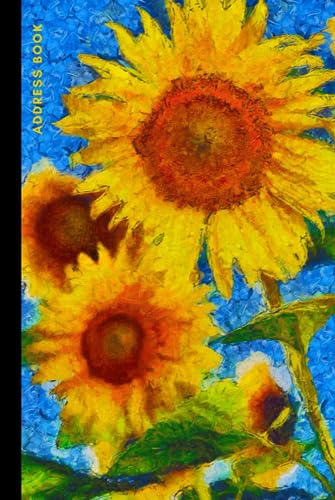 Address Book: Hardcover / Big Yellow Sunflower Oil Painting on Royal Blue / Track Names - Telephone...