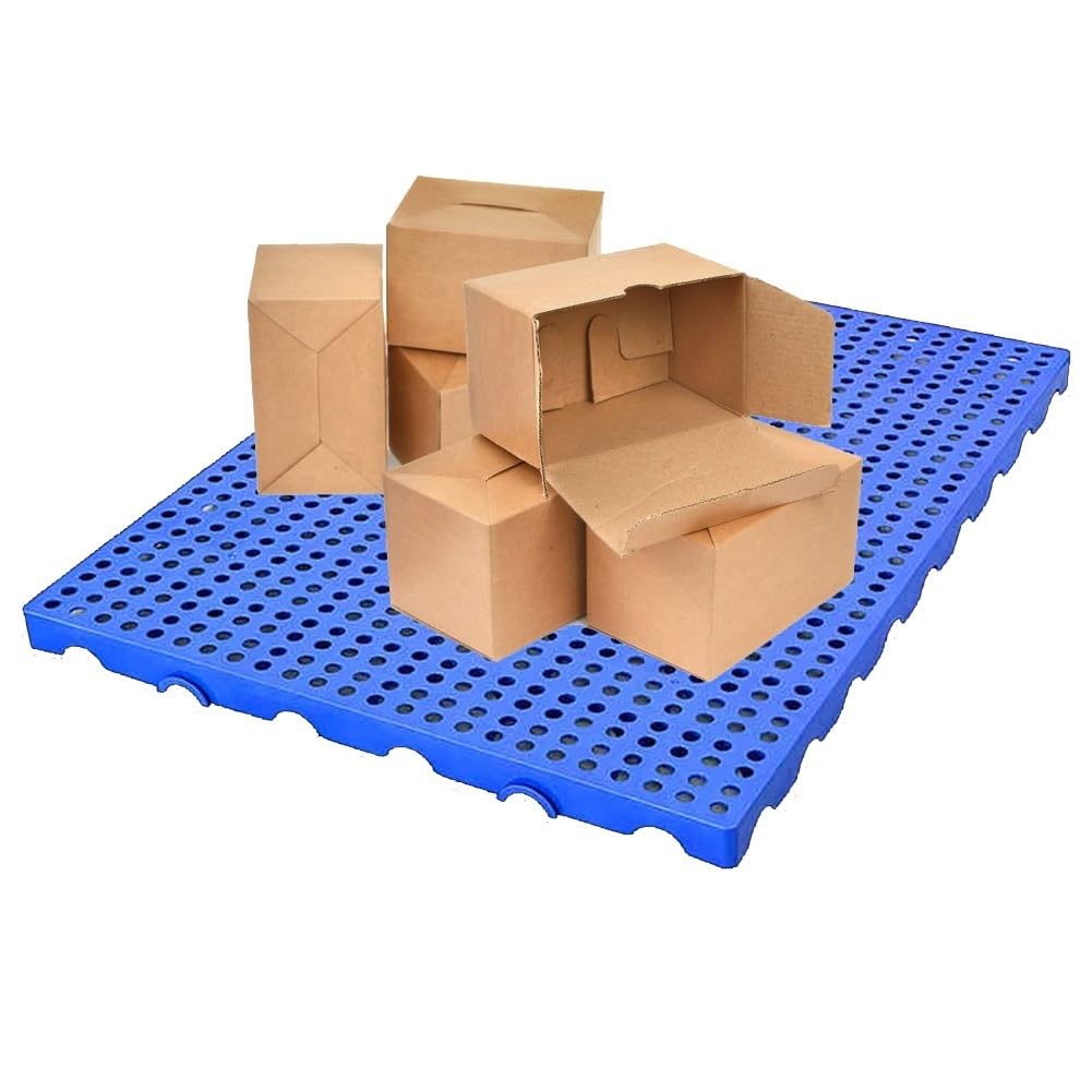 HJLKDYM Plastic Pallet, Easy to Splice Lightweight Shipping PE Grid Pads, Pet Thicken Storage Floor Tray for Warehouses Factory Workshop Kitchen(Blue,100x80x5cm/1pcs)