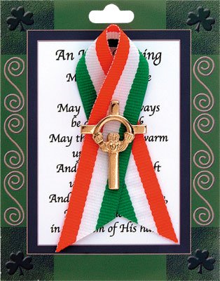 Loving Jesus St.Patrick's Day CLADDAGH Cross Ribbon Brooch Saint Patrick Pin