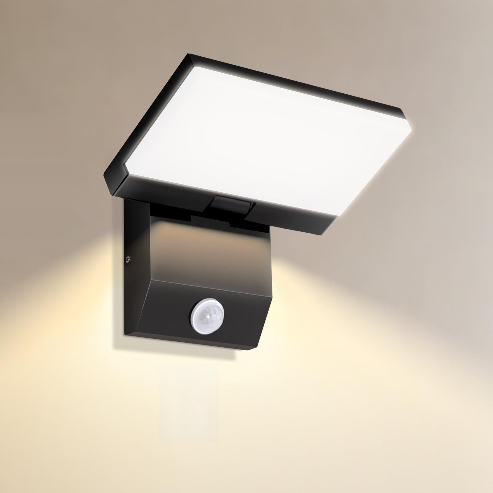 Applique a LED da esterno/interno 36W lampada da parete 3000K | con sensore di movimento luce calda pannello LED orientabile lampada da esterno per patio ingresso giardino balconi, 1pcs