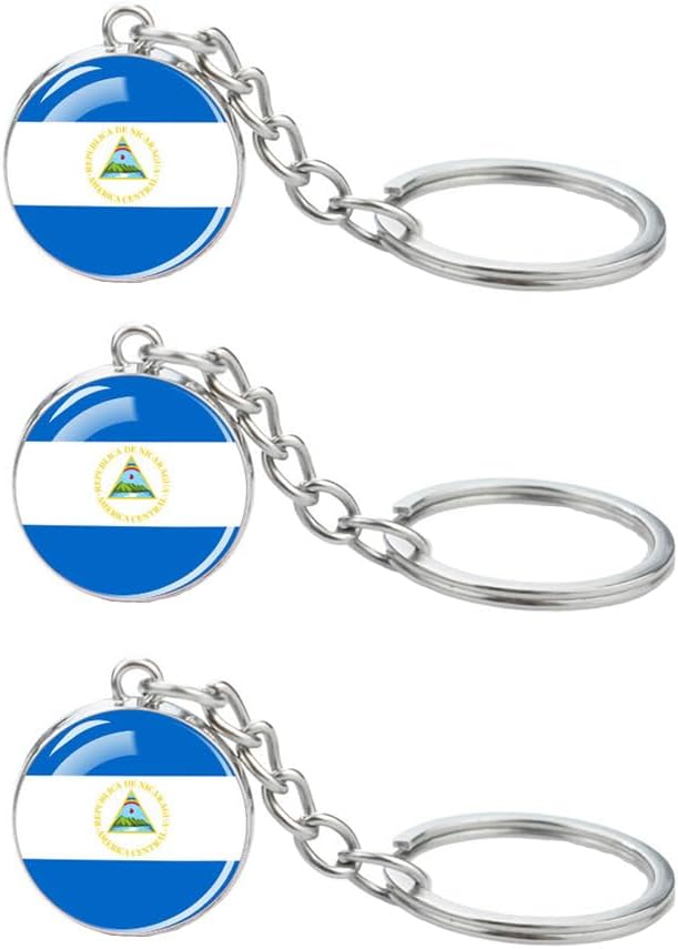 3 Pcs Nicaragua Flag Key Chain,Cool Keychain for Car Keys, Stainless Steel Keyrings & Keychains,Used for Home Decoration, Jewelry Hanging Decorations.