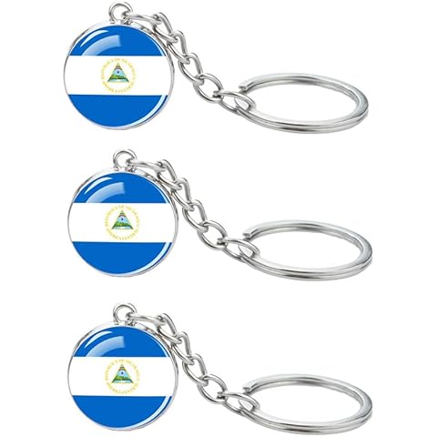 LLBFHH 3 Pcs Nicaragua Flag Key Chain,Cool Keychain for Car Keys, Stainless Steel Keyrings & Keychains,Used for Home Decoration, Jewelry Hanging Decorations. Cover