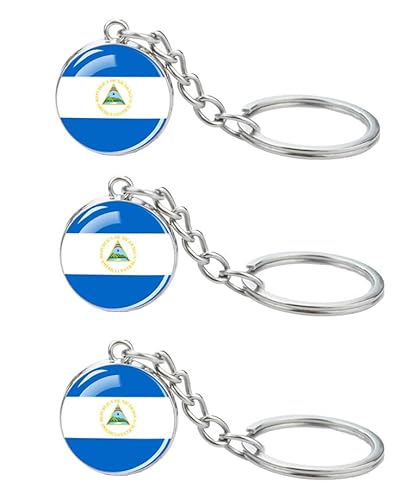 LLBFHH 3 Pcs Nicaragua Flag Key Chain,Cool Keychain for Car