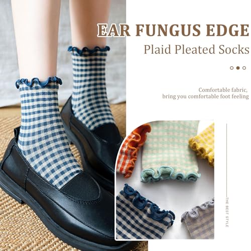 Image of 6 Pairs Women Ruffle Striped Socks for Women,Cute Vintage Frilly Ankle Socks