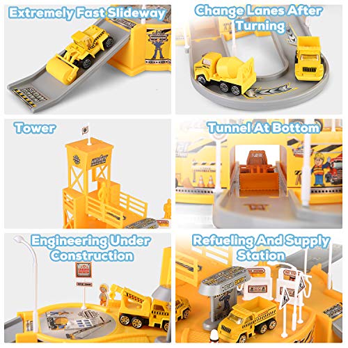 Construction Vehicles Truck Toys Set, Mini Engineering Construction Truck Car Track Parking Lot With Play Mat, Excavator, Helicopter Car Garage Toys Gifts For Boys Kids Girls 3 4 5 6 Years Old #TOP2