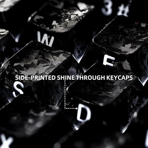 Image of XVX Black Shine Through Keyboard Keycaps, Forged Carbon Texture Cherry Profile Keycap Set, Side Printed Keycaps Compatibility with ANSI Layout MX Switches Mechanical Keyboard