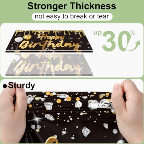 Image of Smiry Plastic Table Cloth Disposable 3 Pack, 54 x 108 Inch Rectangle Waterproof Tablecloth, Printed Gold Table Runner Style for Birthday Weeding, Party Decorations, Leakproof & Sturdy, Black and Gold