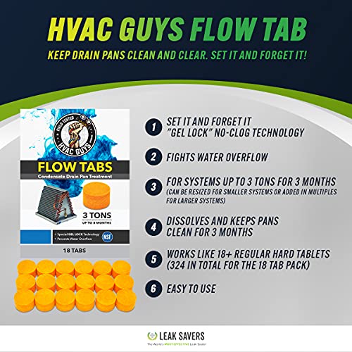 Leak Saver HG-FLOW18 Hvac Guys Flow Tabs With Gel Lock Technology - 18 Pack - Keeps Drain Pans Clean, Prevents Overflow, 3 Ton Tab Lasts Up To 3 Months - 1 Tab Is Equal To 18 Regular Tablets thumb #2