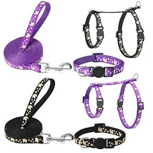 2 Pack Cat Harness and Leash with Collar Set, Escape Proof Cat Harness Adjustable Kitten Harness Glow in The Dark for Small Medium Cats