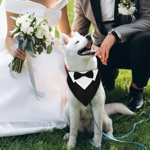 Formales Hunde-Smoking-Bandana, Hund Smoking Bandana Halsband, Hund Tuxedo Baumwolle Bandana Hundehalsband, Formale Hochzeit Party Hundehalstuch, Verstellbar Krawatte Haustier Anzug Fliege Bandana, L