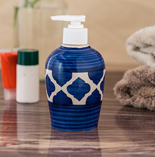 Image of Ceramic Liquid Soap Dispenser, 300 ml, Blue | Refillable Pump Bottle for Hand Wash, Lotion, Shampoo & Kitchen Use, 1 Pieces