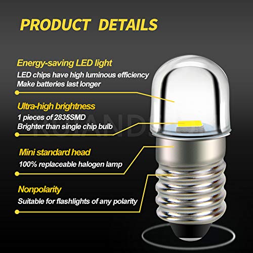 Ruiandsion 5 peças E10 soquete de base lâmpada de LED 1W 4,5V branca substituição de lanterna de far