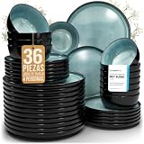 Juego de Vajilla de Steingut Ibiza para 12 Personas - 36 Piezas, Set de Vajilla para Lavavajillas y Microondas - Moderno Juego de Platos - Servicio de Pure Living en azul humo