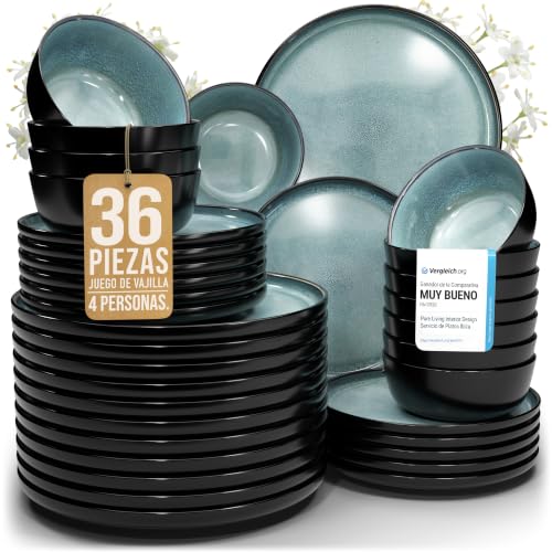 Juego de Vajilla de Steingut Ibiza para 12 Personas - 36 Piezas, Set de Vajilla para Lavavajillas y Microondas - Moderno Juego de Platos - Servicio de Pure Living en azul humo Juego de Vajilla de Steingut Ibiza para 12 Personas - 36 Piezas, Set de Vajilla para Lavavajillas y Microondas - Moderno Juego de Platos - Servicio de Pure Living en azul humo