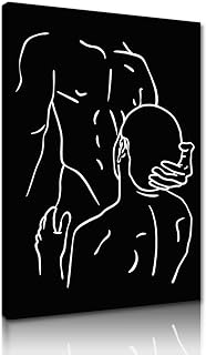 Yeesjoee Abstract Nudity Gay Interaction Wall Art Painting, Black and White Male Nude Line Art Print, Modern Minimalist Canvas Sexy Printing, Bedroom Space Home Decor for Men Couple, 24x36 in Framed